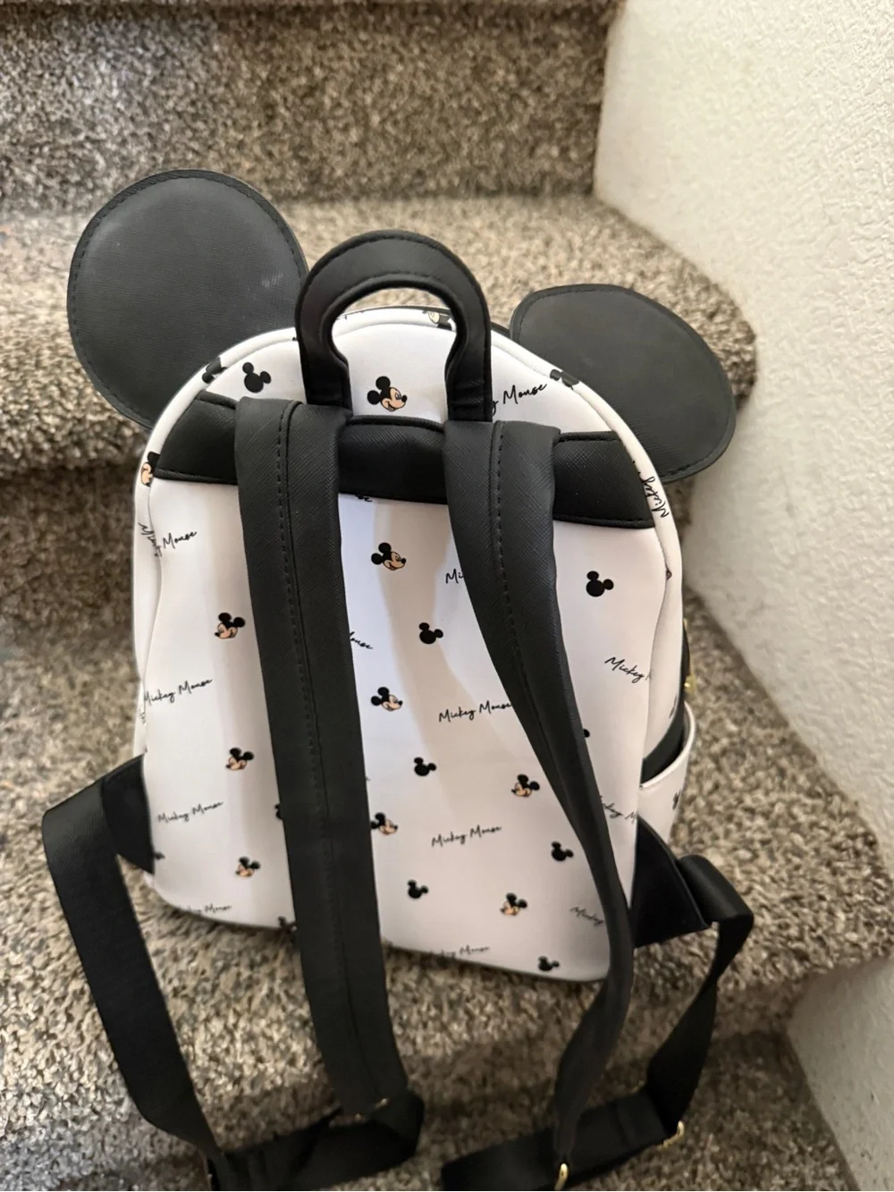 Loungefly Cream Mickey Mouse Mini Backpack with Black Ears & Gold Accents